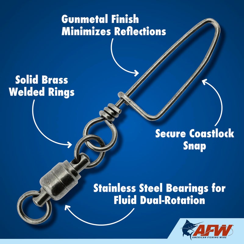AFW Solid Brass Ball Bearing Snap Swivels with Double Welded Rings, Size #10, 450 lb / 204 kg Test, Gunmetal Black, 1 pc - Image 4